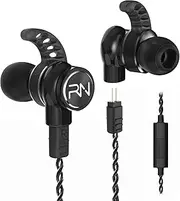 RX6 in-Ear Headphones, Dual Driver Noise Isolating Earbuds Balanced Armature with Dynamic Wired in Ear Earbuds HiFi Deep Bass Headphones with 2 Pins Detachable Audio Cable (Black-Mic)