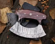 5" Blade ULU KNIFE HANDMADE FORGED DAMASCUS STEEL Wooden Handle