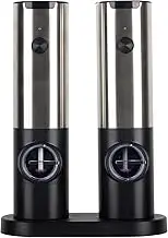 Electric Salt and Pepper Grinder Set Rechargeable with Charging Station Base, USB Type-C Cable, LED Light, Stainless Steel Automatic Spice Salt Pepper Shakers Grinder, Adjustable Coarseness Mill