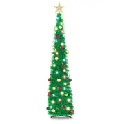 Catzon 5Ft Prelit Christmas Tree Pop Up Pencil Tree with 50 Color Lights 24 Ball Ornament Holiday Xmas Party Decorations-Green