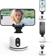 360° Rotating Auto Face Tracking Phone Holder,No App,Smart Body Tracking Gimbal Stand Selfie Phone Camera Mount Cell Phone Tripod for TIKTok, Vlog, Live Streaming, Video Recording-White