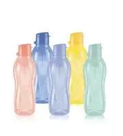 Tupperware Water Bottles 16 oz Set of 5 Blue Yellow Green ++ Flip Top Seals New