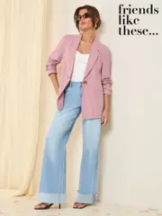 Friends Like These Pink Petite Single Breasted Linen Blend Tailored Blazer (AT5957) | $113