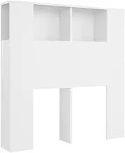 vidaXL White Headboard Cabinet - Engineered Wood Bedroom Furniture, Contemporary Design, Four Compartments for Storage, Wall Attachment Device Included