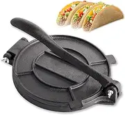 Tortilla Press - Cast Iron Tortilla Press 25 cm, Roti Maker, Pre-Seasoned Tortilla Maker, Heavy-Duty Taco Press, Adjustable Tortilla Press for Homemade Tortillas, Black