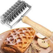 Lattice Cutter with Wooden Handle Stainless Steel Dough Lattice Roller DIY Baking Tool Cookie Pie Pizza Bread Pastry Crust Roller Cutter Household Time-Saver Baking Pastry Tools for Pizza