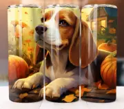 Beagle Fall Autumn Tumbler 20 oz Skinny Cup Mug Lid Straw