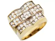 10k or 14k Yellow Gold Cluster White CZ Layered Brick Styled Mens Ring