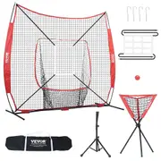 7x7 Baseball Softball Practice Net, Portable Baseball Training Net for Hitting Catching Pitching, Backstop Baseball Equipment with Bow Frame, Carry Bag, Strike Zone, Ball, Tee, Ball