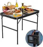 Small Folding Grill Camping Table, Portable Outdoor Picnic Table with Mesh Desktop, Height Adjustable Portable Grill Table for Camping,Picnic,Patio,BBQ or Inside Use