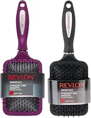 Revlon Straight & Smooth Soft Touch Paddle Hair Brush Set, Black + Berry
