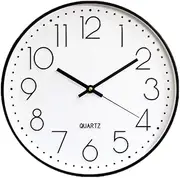 Outpicker Wall Clock No Ticking Noise 30 cm Modern Quartz Silent Wall Clock Sweeping Second for Living Room Children's Room Kitchen Outdoor (Black White)
