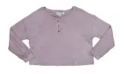 Hippie Rose Long Sleeve 3-Button Henley Juniors Crop Top L NWT Lilac Dream