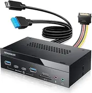 5.25 Inch 10Gbps USB 3.2 PC Front Panel Card Reader with Audio Ports, SD/microSD Internal Card Reader, USB3.2 Type-E Key-A 20-Pin Header & USB3.0 Header & 15-Pin SATA Power Connector Required