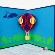 Colourful Hot Air Balloon 3D Card - Blue Cover