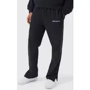 Mens Black Straight Loopback Split Hem Jogger