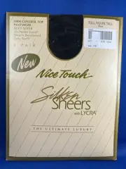 Nice Touch Silken Sheers Pantyhose Full Figure Tall BLACK 20 Denier Lycra
