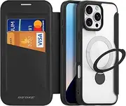 Jarttarn Clear Wallet Card Insert Leather Case for iPhone 16 Pro Max (2024) Magnetic Case with 360° Ring Stand for iPhone 16 Pro Max (Black)