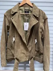 TED BAKER Suede Jacket UK 12 Ladies Green Gilet Convertible Biker LOUIEY Size 3