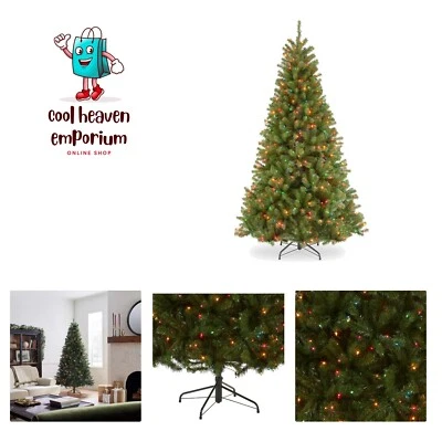 Pre-Lit Artificial Full Christmas Tree, Green, North Valley Spruce, Multicolo...