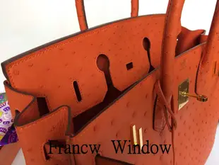 France Window 愛瑪仕 柏金包 Hermes Birkin 35 橘色 鴕鳥皮 金扣