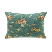 Rectangular Roses On Blue Background With Microgel Feather-Like Insert Pillow