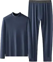 [RAFYZY] 2-Piece Men's Dralon Thermal Underwear Long Johns Half Turtleneck Fleece Lined Underwear Set for Cold Weather