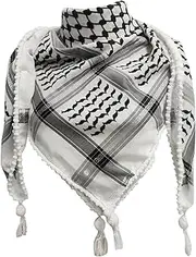 [Wedhapy] Palestinian Scarf 48x48'' Keffiyeh Authentic Palestinian Wrap Neck Cover Cotton Shemagh Scarf Unisex Arab Headscarf Keffiyeh with Tassel