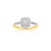 9ct Gold Diamond Cushion Shape Ring