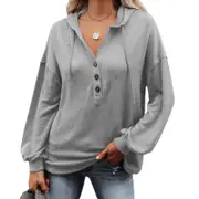 Deep V Neck Drawstring Sweatshirt Hoodies - Grey