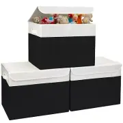 Large 17" 42 Quarts Collapsible Stackable Storage Bins with Lids [3-Pack] Fol...