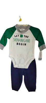 Carters Two Piece “LET THE SHENANIGANS BEGIN” Romper And Pants 3 Month