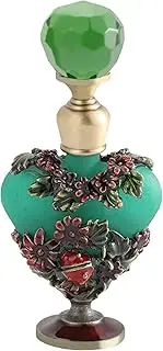 Dophee 5ML Vintage Heart-Shaped Glass Perfume Bottle Empty Refillable Mini Decorative Fragrance Container for Essential Oil Home Decor Lady Wedding Gift, Dark Green