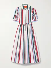[La DoubleJ] La DoubleJ - Libertine Belted Gathered Striped Cotton-blend Poplin Midi Shirt Dress - Multi - x small x small Multi