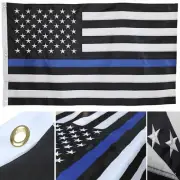 5x8 Embroidered USA Police Thin Blue Line Rough Tex 300D Nylon 5'x8' (GROMMETS)