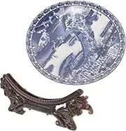1 Set Elegant Chinese Style Decorative Ceramic Plate with Stand and Floral Design for Home Decor and Display Easy to Clean for Art Lovers