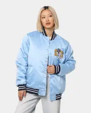 [MITCHELL & NESS] Mitchell & Ness University Of North Carolina Tar Heels Heavyweight Satin Jacket Light Blue - Size L L Light Blue