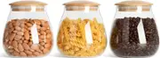 800 ML Glass Storage Jars, Airtight Borosilicate Glass Jar with Bamboo Lid and Silicone Washer Pot, Machine Washable, Set of 3