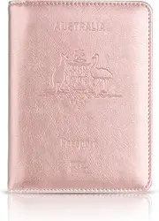 [OVS4U] Passport Holder Cover Case, PU Leather RFID Blocking Travel Passport Wallet Holder, Document Organizer Protector for Credit & ID Cards, Boarding Passes (Rose Gold)