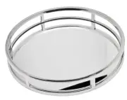 NEW GODINGER ASPEN ROUND MIRROR TRAY STAINLESS STEEL LARGE 19"