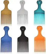 6 Pack Wide Tooth Afro Picks for Curly Hairstyling, 6.3 Inch Plastic Afro Combs for Women and Men (6 Colors)