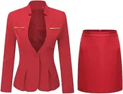 [YUNCLOS] Women's 2 Piece Business Skirt Suit Set Office Lady Slim Fit Blazer and Skirt