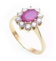 Ladies Ring Real Ruby 7 X 5 Real Gold 585 With Zirconia Yellow Gold