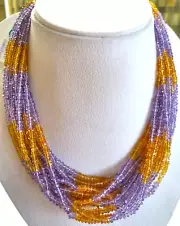 Natural Citrine Amethyst Beads Faceted Round 15L 665 Ct Gemstone Silver Necklace