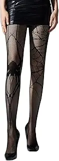 [Hayooha] Halloween Women's High Waist Tights Fishnet Stockings, Black Big Spider and Spider Web Fishnet Tights for Women, Hollow Out Stretchy Lace Leggings, Halloween Cosplay Decorations Halloween Costumes