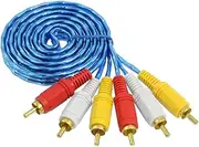 Ruilogod Aqua Blue Triple 3 Male RCA Composite Audio Video DVD TV AV Cable 1.8M