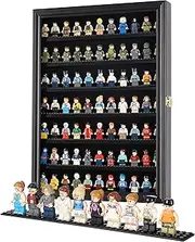 Minifigure Display Case - Building Block Toy Minifigures Display Case Minifigure Wall Cabinet Showcase for Small Miniature Collectibles Mini Brands, with Glass Door Lockable (Black Finish Frame)