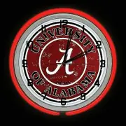 19" University Alabama Crimson Tide Sign Double Red Neon Clock Football Man Cave