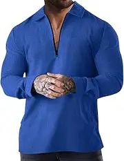 [Generic] Mens Long Sleeve Polo Shirts Waffle Sweater Shirt 1/4 Zipper Lapel T-Shirts Quarter Zip Pullover Tops Solid Blouse