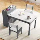 Kids Art Table Chairs Set Wooden Kids Craft Study Desk w/Paper Roll&Fabric Bins